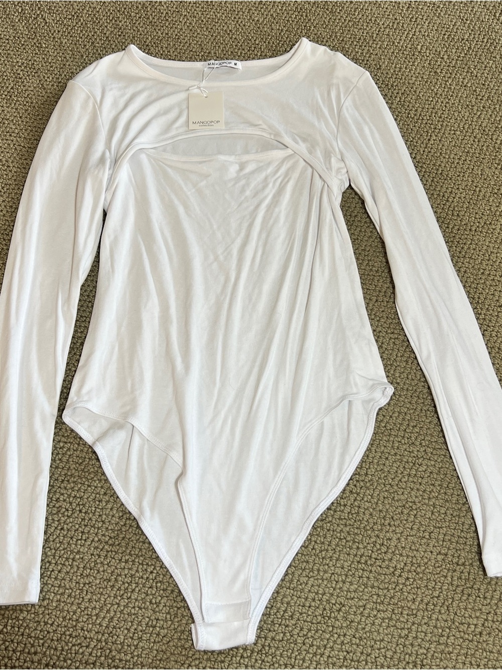 MANGOPOP Women’s White Long-Sleeve Bodysuit-size medium